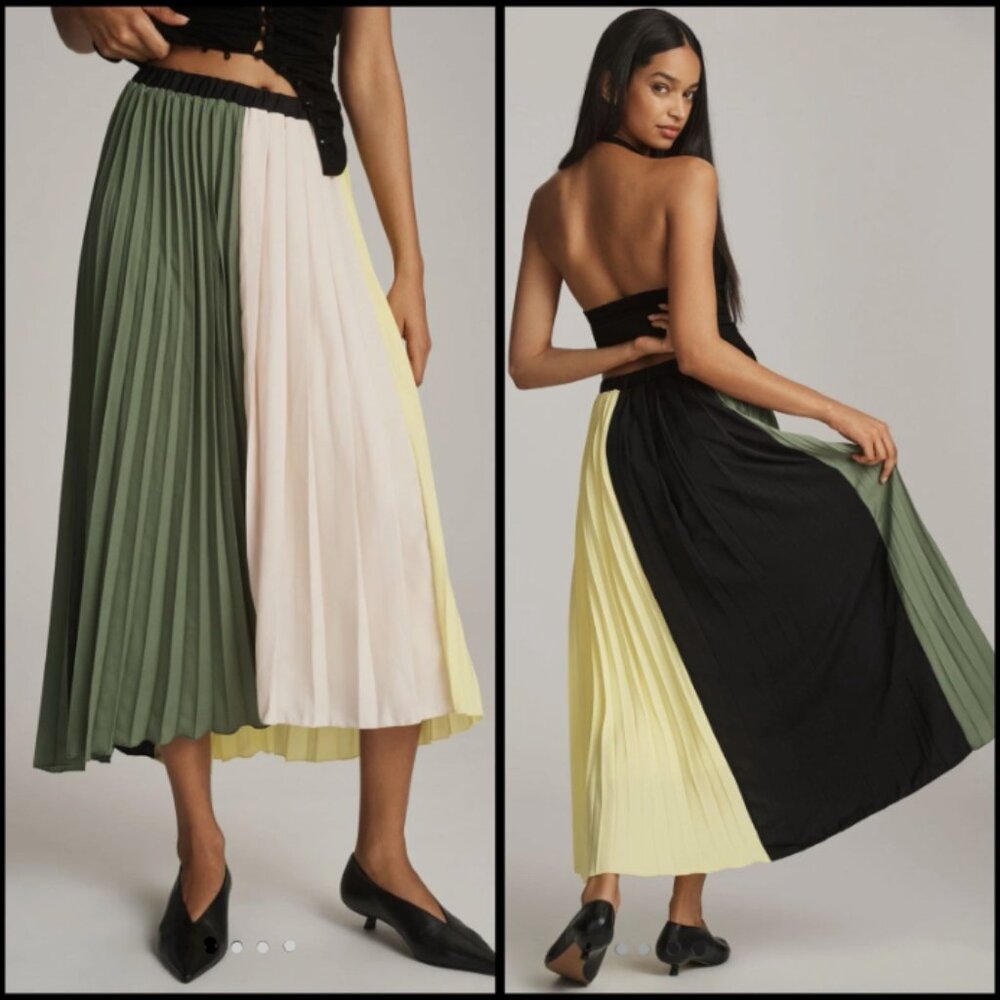Brand New by Anthropologie Pleated Colourblock Midi Skirt